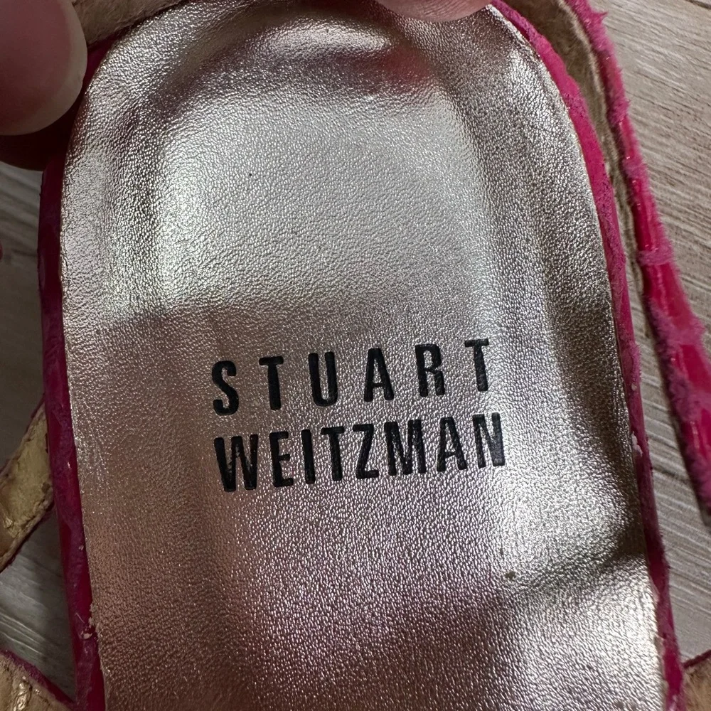 Stuart Weitzman pink snakeskin-embossed sandals heels Size 6